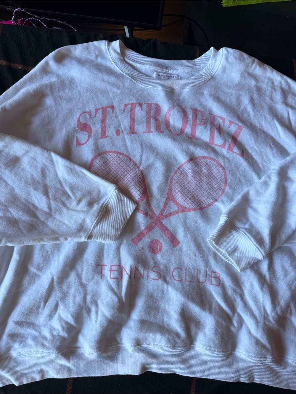 Grayson Threads White Sweatshirt with Pink Tennis Graphic